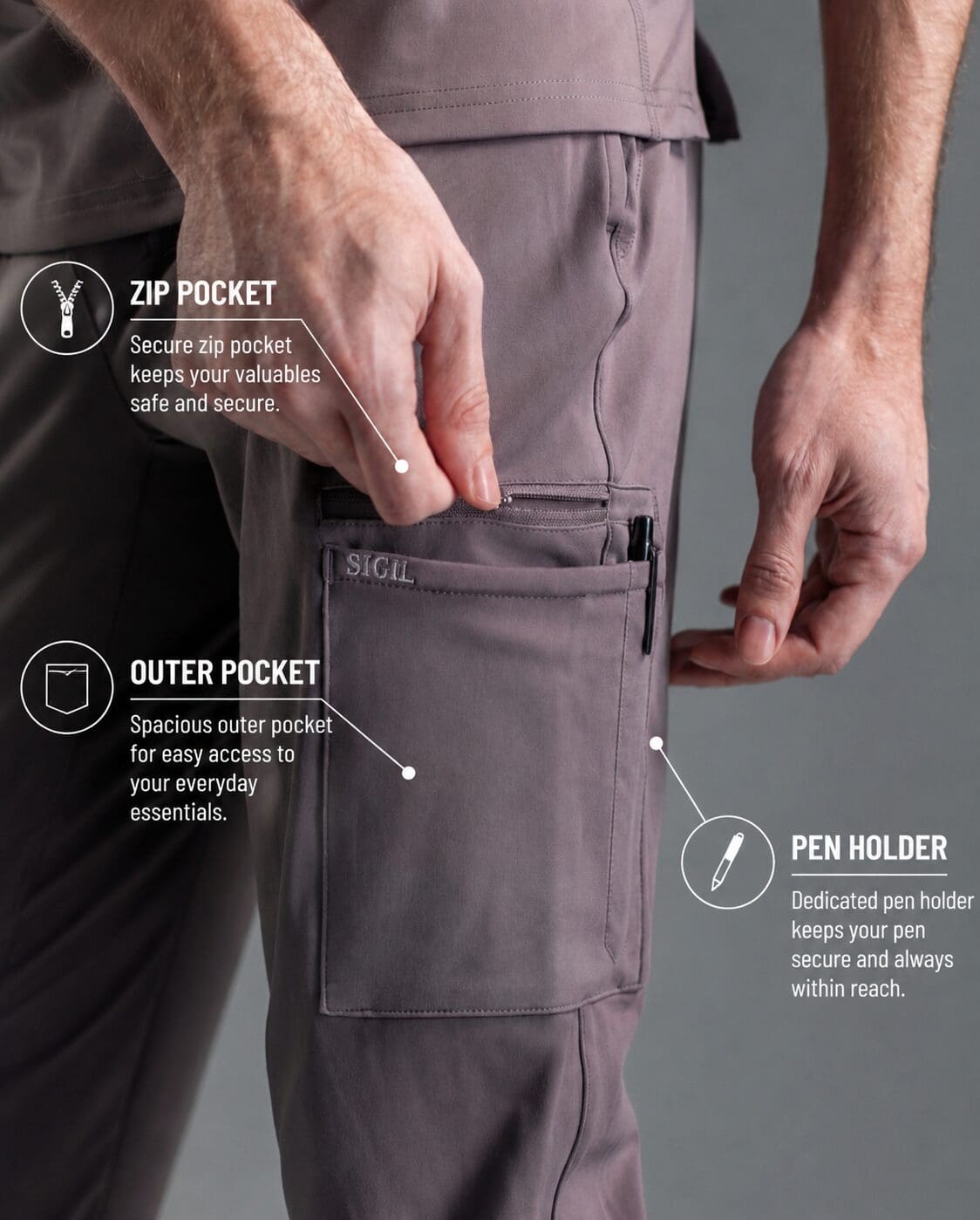 Zipper Scrub Pants - Grey - Image 2