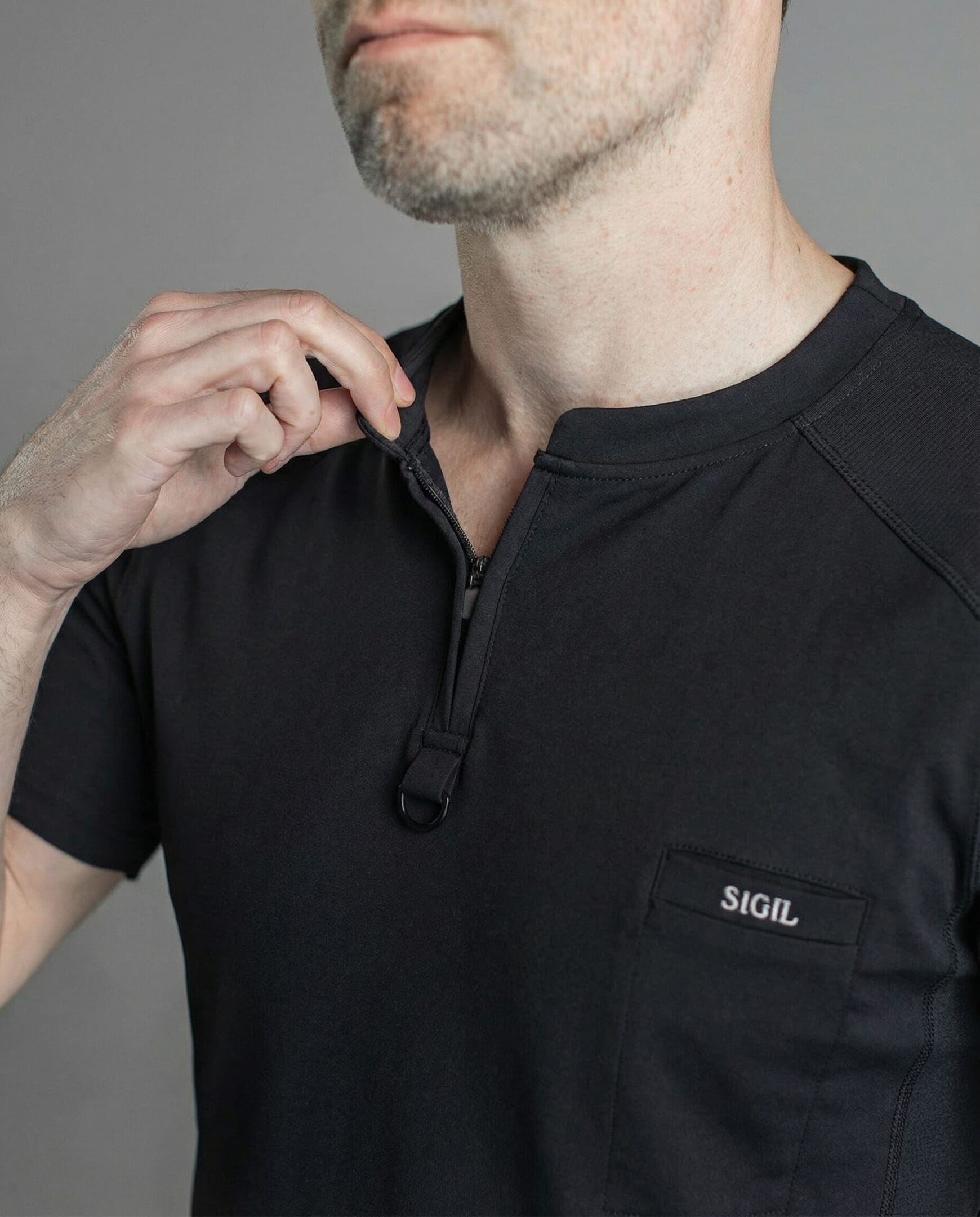 Zipper Scrub Top - Black - Image 3