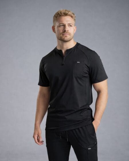 Zipper Scrub Top - Black