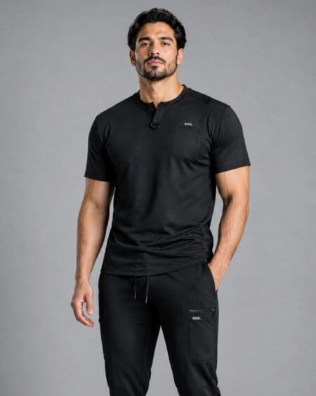 FIT Henley Scrub Top - Black
