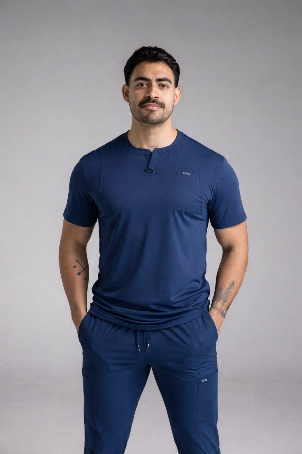 Henley Scrub Top - Blue - Image 4