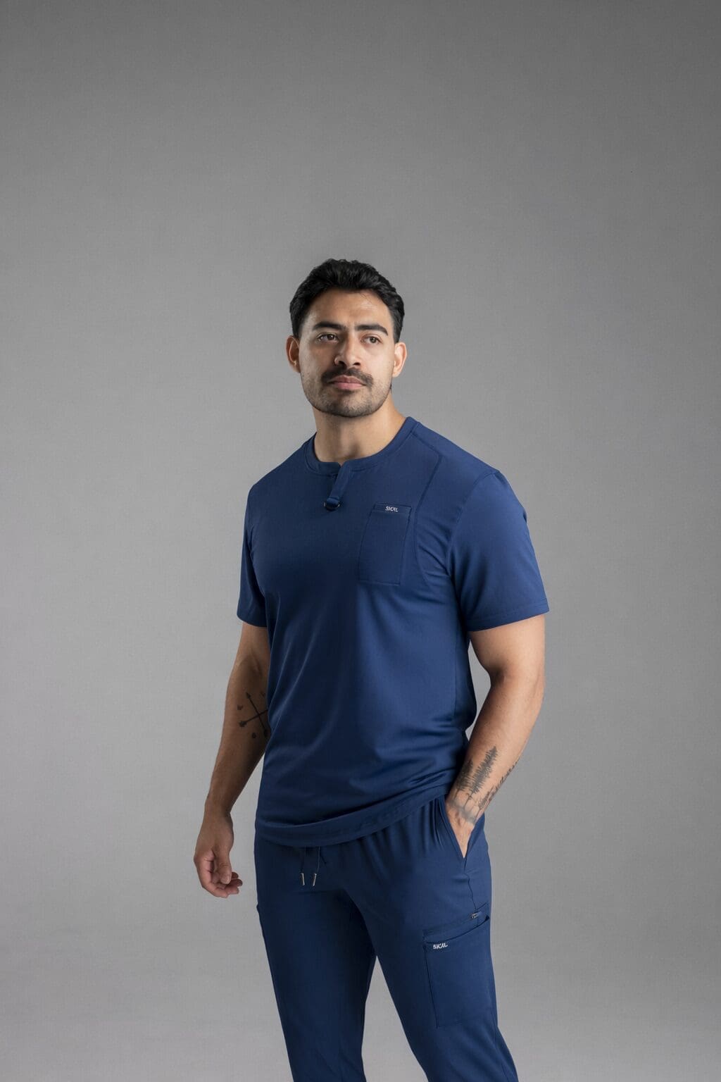 Henley Scrub Top - Blue - Image 3