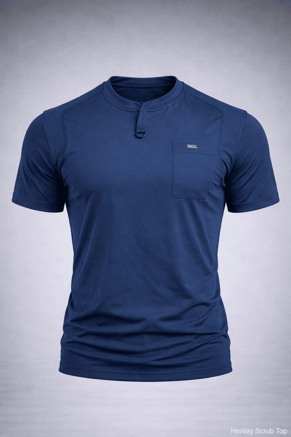 Navy henley scrub top with chest pocket