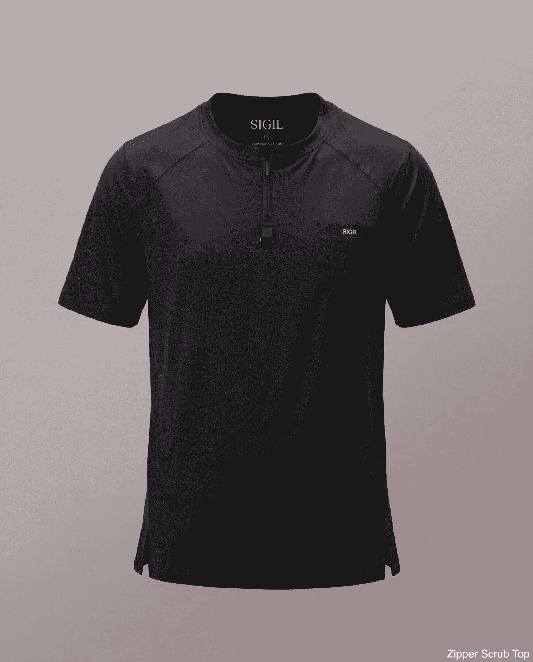 Black scrub top with front zipper