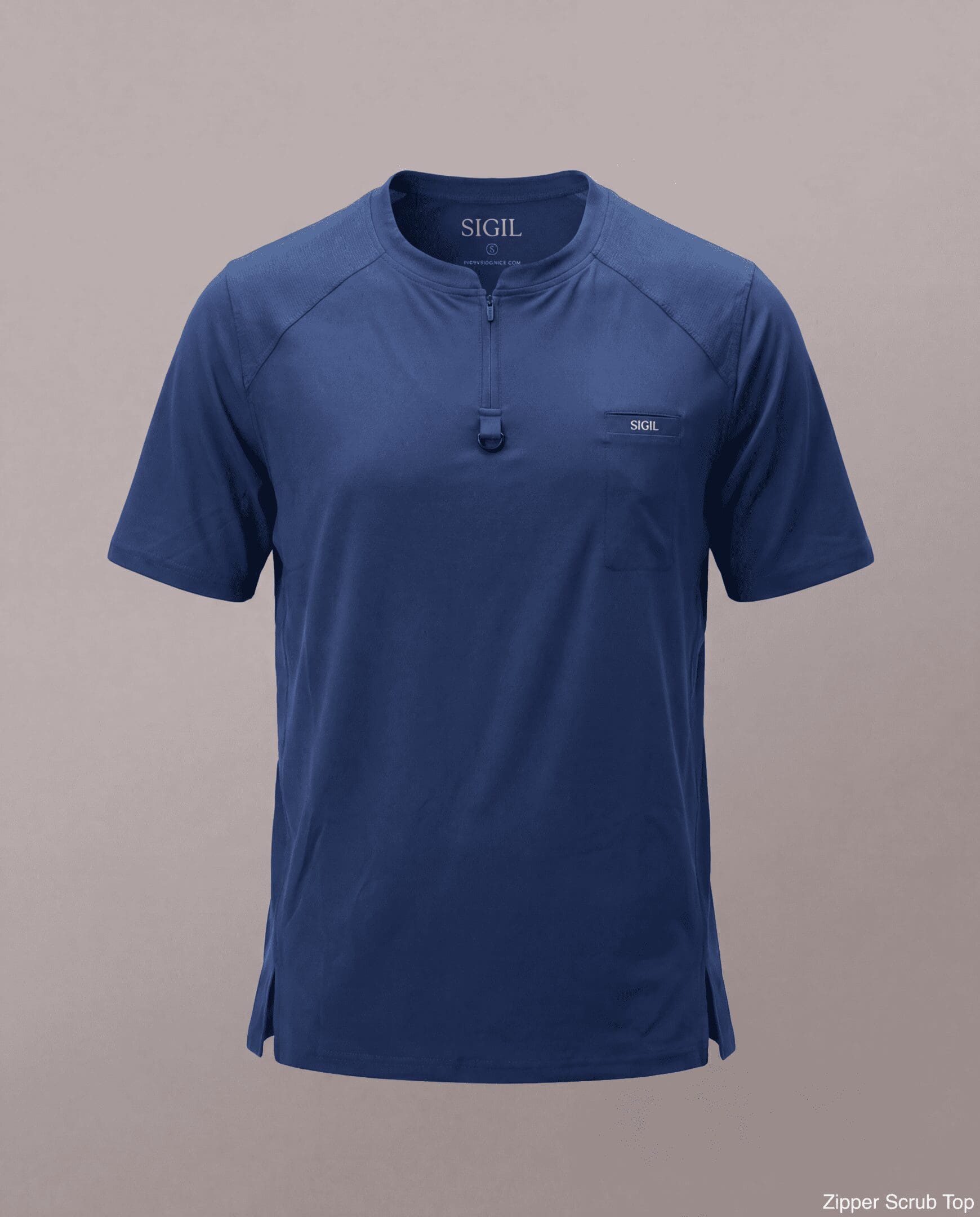Blue short-sleeve scrub top with zipper